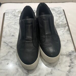 J-Slides Black Leather Slip-On Sneakers